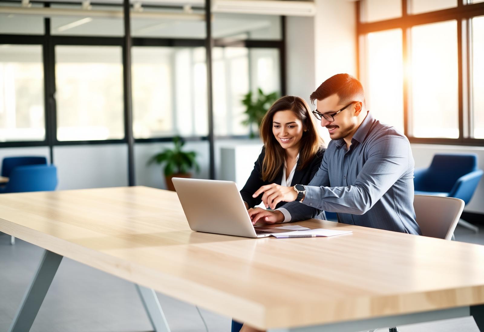 Two business professionals reviewing sales pipeline together